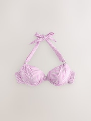 Lilac Purple Zigzag Print Padded Shaping Wired Halter Bikini Top - Image 6 of 8
