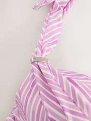 Lilac Purple Zigzag Print Padded Shaping Wired Halter Bikini Top - Image 8 of 8