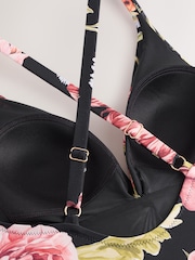 Black Floral Print Twist Front Tummy Control Swimsuit - Image 10 of 11