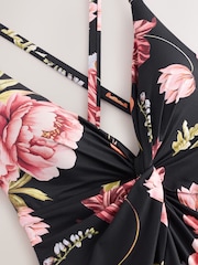 Black Floral Print Twist Front Tummy Control Swimsuit - Image 9 of 11