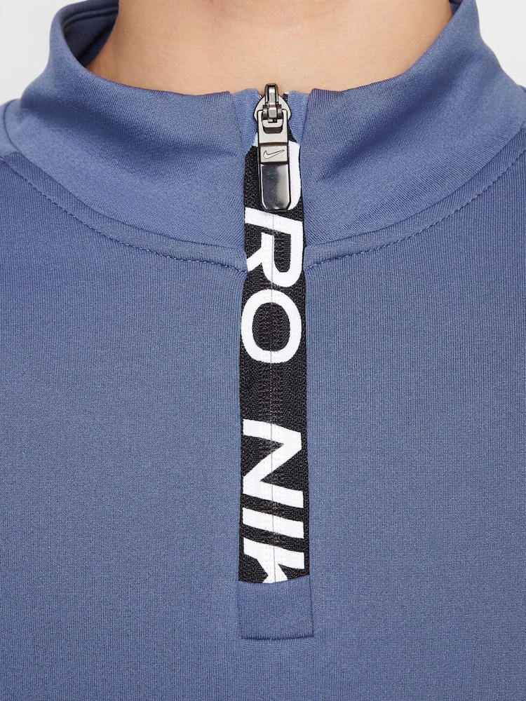 Nike Diffused Blue Pro Dri-Fit Half Zip Top - Image 4 of 8