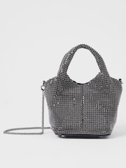 French Connection Silver Diamonte Bucket Bag - Image 1 of 4