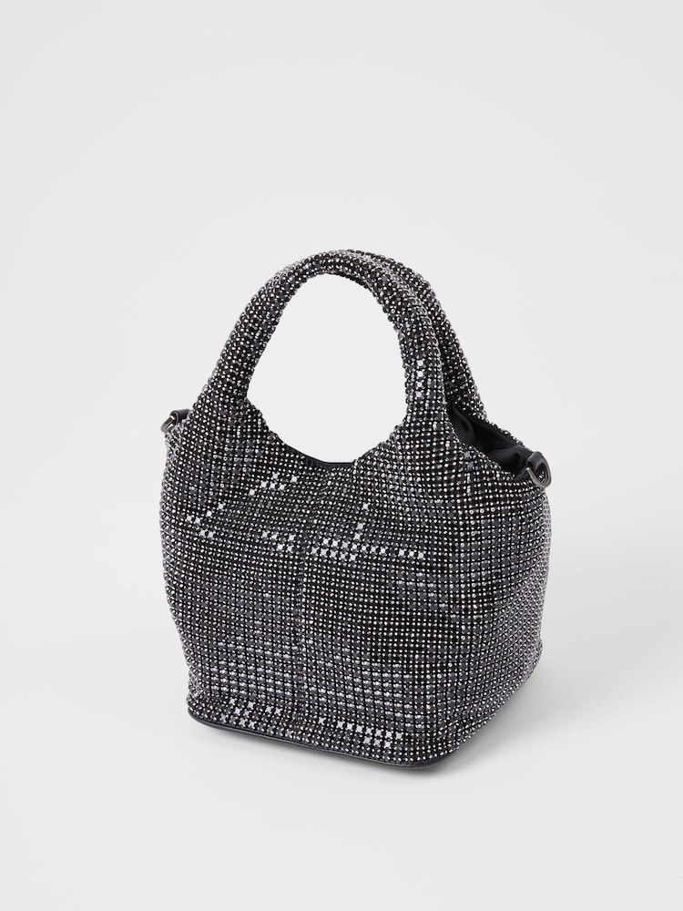 French Connection Silver Diamonte Bucket Bag - Image 2 of 4