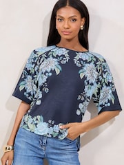 Lipsy Navy Floral Printed T-Shirt - Image 1 of 4
