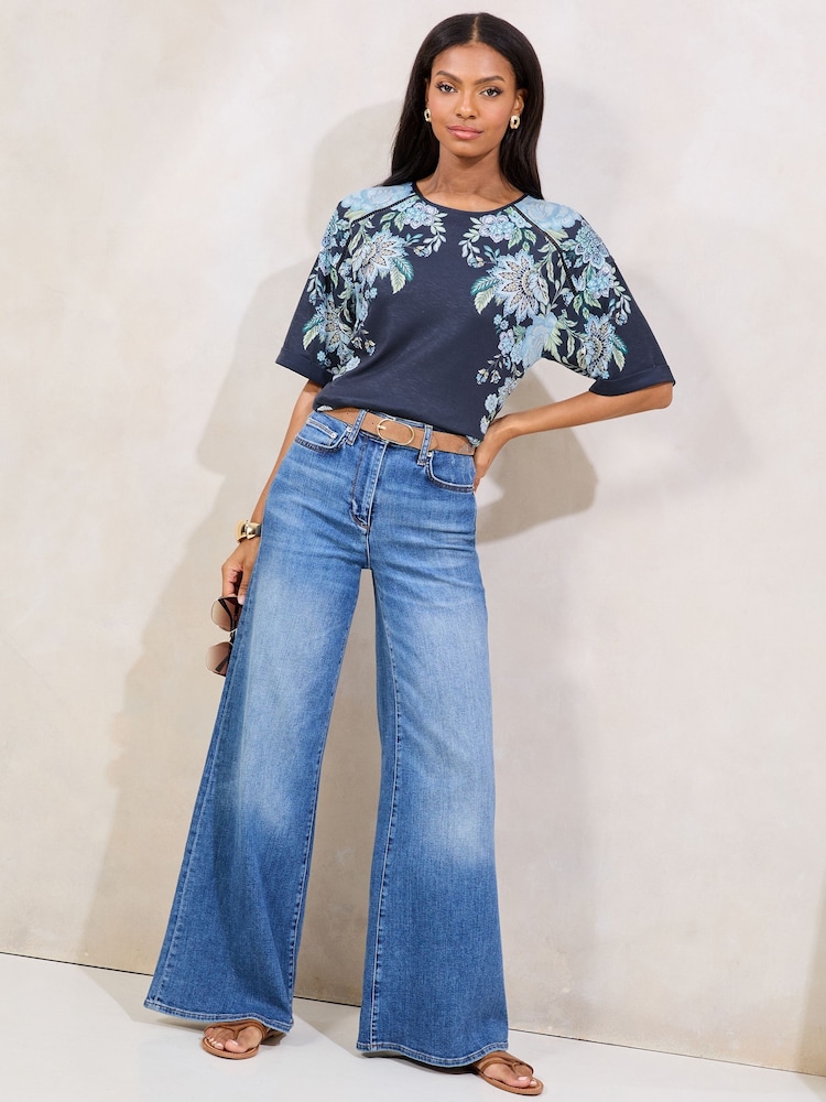 Lipsy Navy Floral Printed T-Shirt - Image 2 of 4