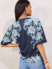Lipsy Navy Floral Printed T-Shirt - Image 4 of 4