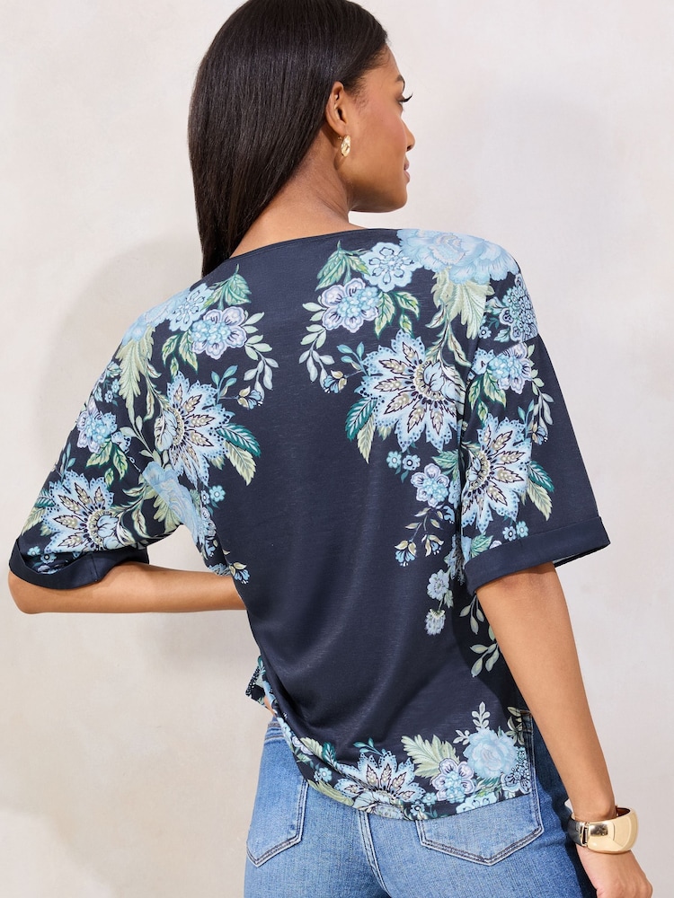 Lipsy Navy Floral Printed T-Shirt - Image 4 of 4