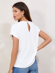 Lipsy White 100% Cotton Embroidered Floral T-Shirt - Image 4 of 4