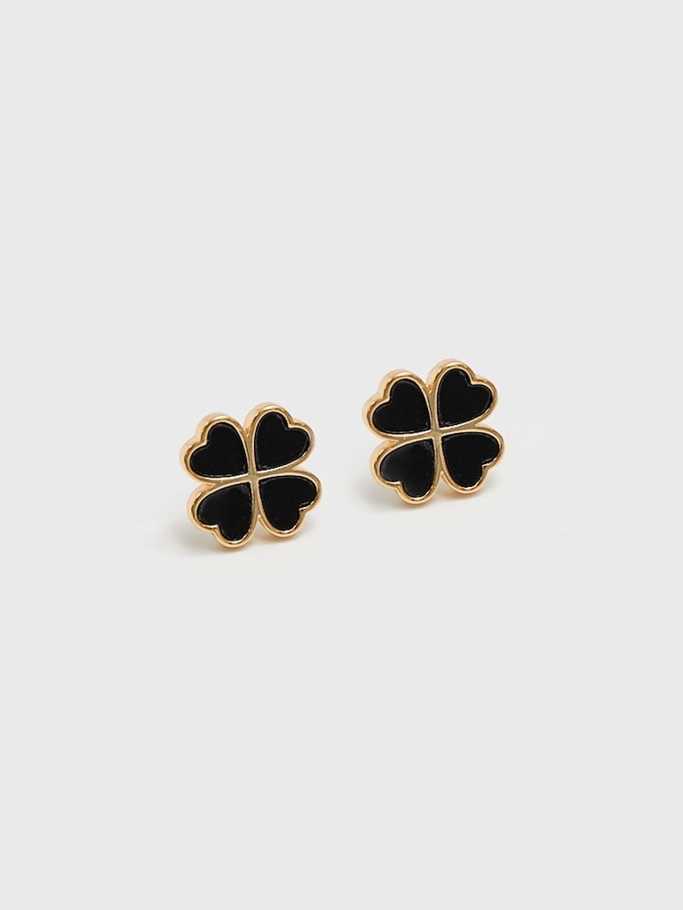 Jon Richard Gold Tone Jet Enamel Clover Stud Earrings - Image 1 of 3 Jon Richard Gold Tone Jet Enamel Clover Stud Earrings - Image 1 of 3