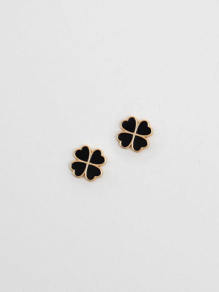 Jon Richard Gold Tone Jet Enamel Clover Stud Earrings - Image 2 of 3 Jon Richard Gold Tone Jet Enamel Clover Stud Earrings - Image 2 of 3