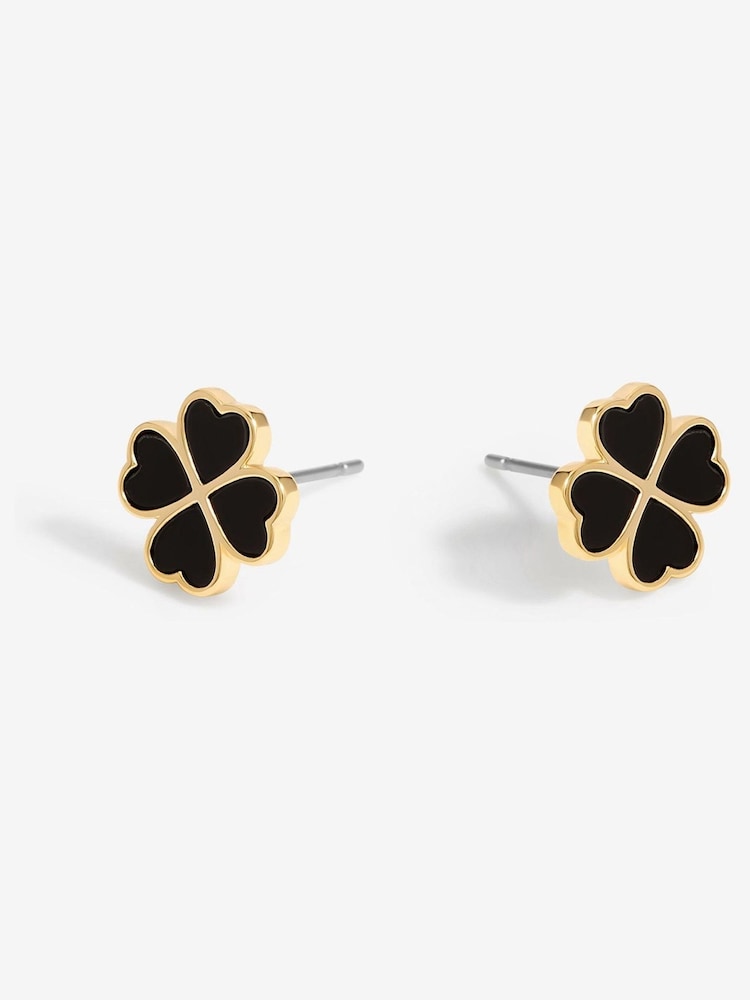 Jon Richard Gold Tone Jet Enamel Clover Stud Earrings - Image 3 of 3 Jon Richard Gold Tone Jet Enamel Clover Stud Earrings - Image 3 of 3