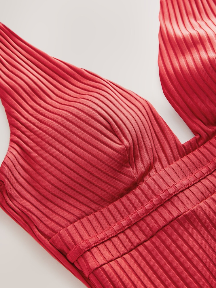 Red Rib Plunge Shaping Tummy Control Swimsuit - Image 6 of 6