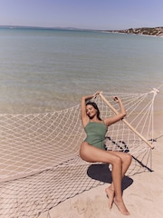 Khaki Green Twist Bandeau Tummy Control Swimsuit - Image 2 of 10