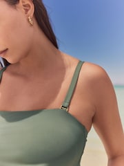 Khaki Green Twist Bandeau Tummy Control Swimsuit - Image 5 of 10