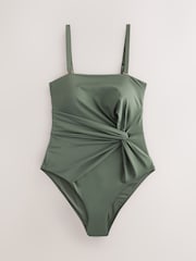 Khaki Green Twist Bandeau Tummy Control Swimsuit - Image 6 of 10