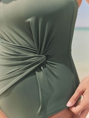 Khaki Green Twist Bandeau Tummy Control Swimsuit - Image 7 of 10