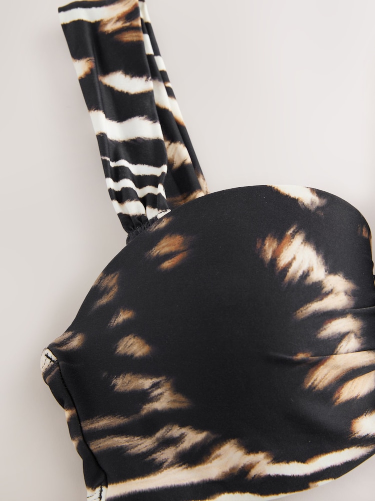 Noir/Animal - Haut de bikini bandeau filaire - Image 6 of 7