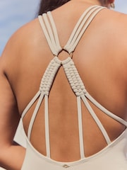 Ecru Macrame Halterneck Tummy Control Swimsuit - Image 6 of 10