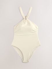 Ecru Macrame Halterneck Tummy Control Swimsuit - Image 7 of 10
