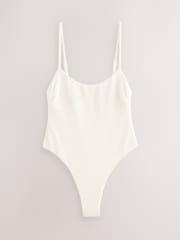 Ecru Crinkle - self. High Leg Tummy Control Scoop Swimsuit - Изображение 6 из 9