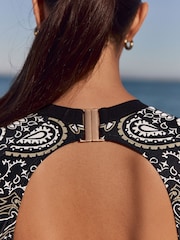 Black Paisley Bandana Print Long Sleeved Rash Swimsuit - Image 5 of 10