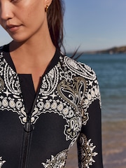 Black Paisley Bandana Print Long Sleeved Rash Swimsuit - Image 6 of 10
