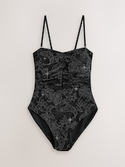 Negro con diseño metalizado de cachemira - Shaping Tummy Control Bandeau Swimsuit - Imagen 5 de 8