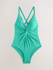 Aqua Blue Print Twist Front Tummy Control Swimsuit - Image 5 of 7