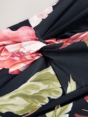 Black Floral Wide Strap Tummy Control Bandeau Tankini Top - Image 8 of 10