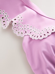 Lilac Purple Embroidered Frill Plunge Tummy Control Swimsuit - Image 10 of 11