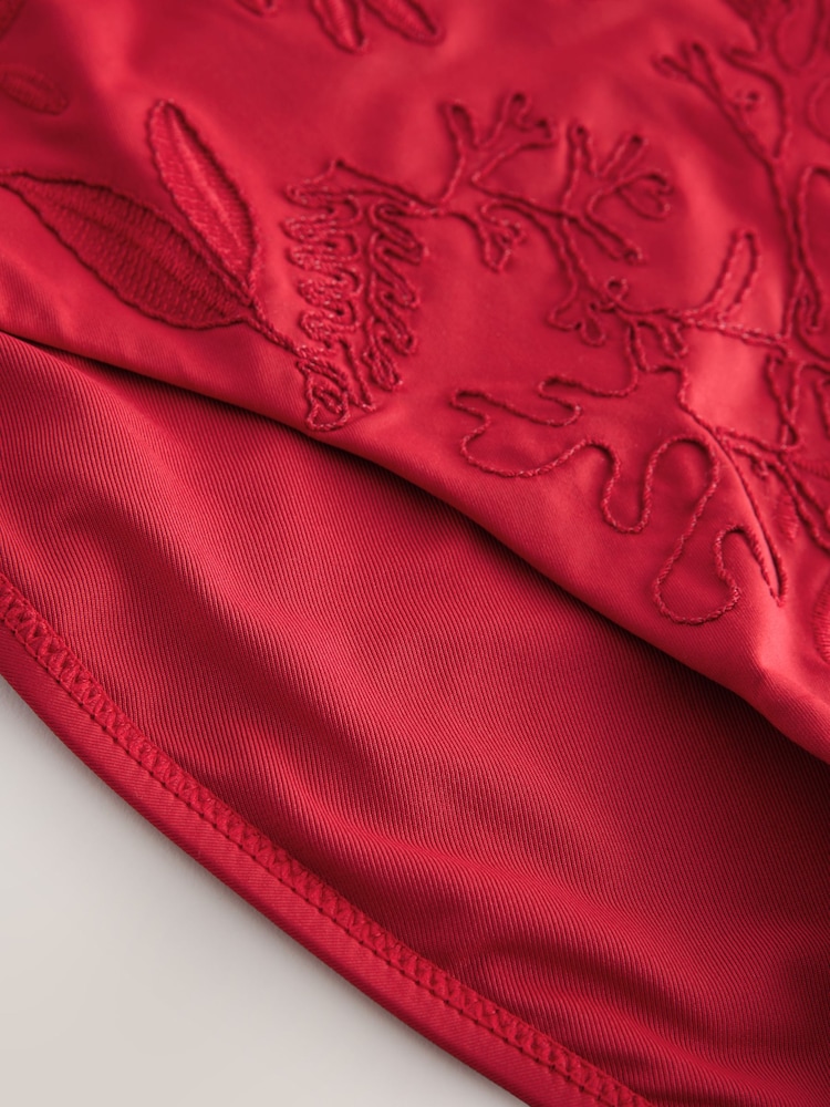 Red Embroidered Tummy Control Bandeau Swimsuit - Image 10 of 10