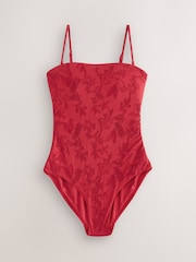 Red Embroidered Tummy Control Bandeau Swimsuit - Image 7 of 10