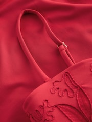 Red Embroidered Tummy Control Bandeau Swimsuit - Image 9 of 10