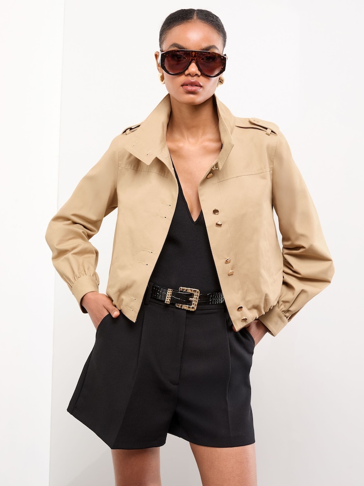 Lipsy Camel Bubble Hem Funnel Neck Jacket - Image 1 of 5