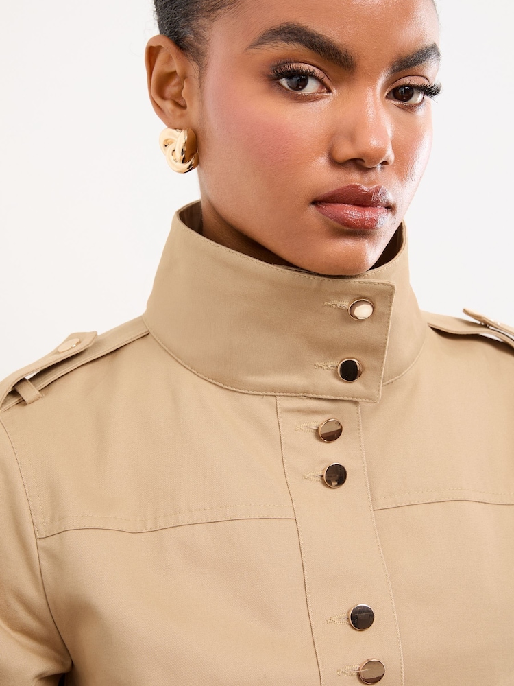 Lipsy Camel Bubble Hem Funnel Neck Jacket - Image 2 of 5