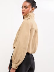 Lipsy Camel Bubble Hem Funnel Neck Jacket - Image 4 of 5
