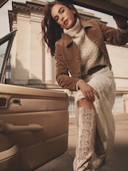 Lipsy Tan Brown Double Popper Suede Collared Jacket - Image 3 of 4