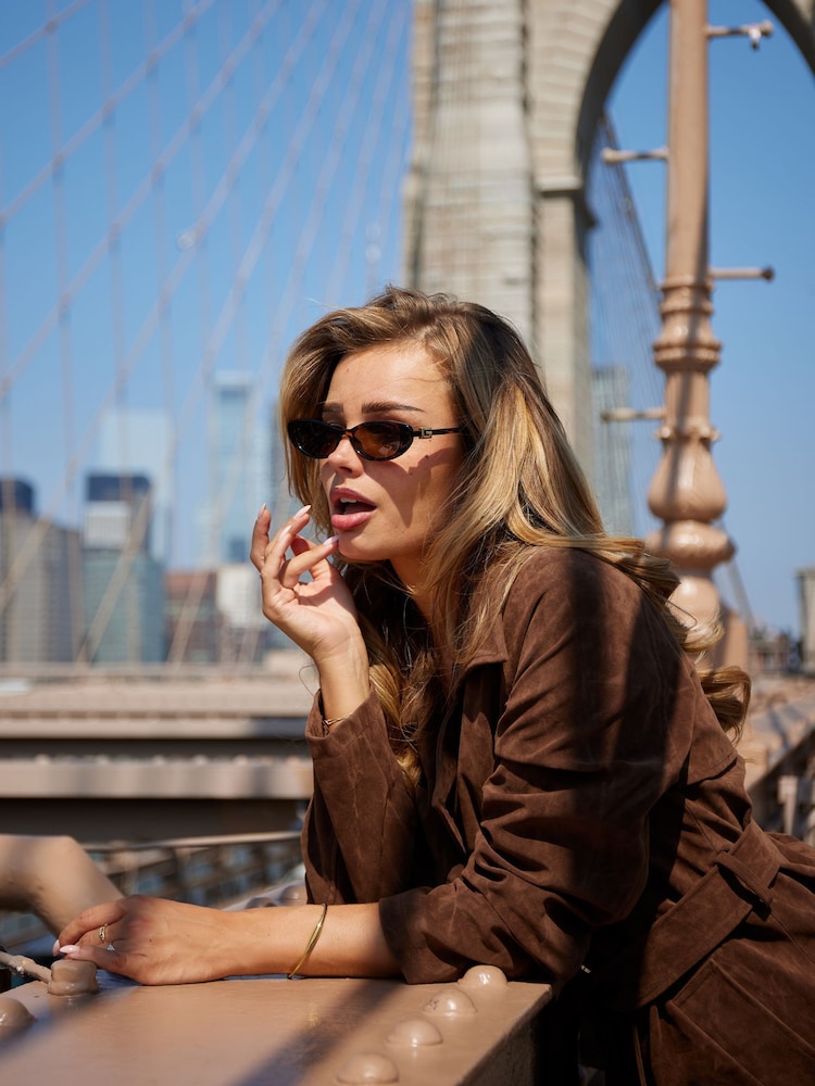Lipsy Chocolate Brown Faux Suede Relaxed Longline Trench Coat - Image 6 of 6 Lipsy Chocolate Brown Faux Suede Relaxed Longline Trench Coat - Image 6 of 6