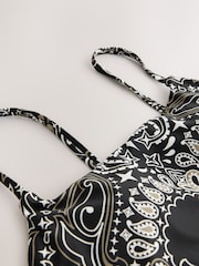 Black Paisley Bandana Print Tummy Control High Leg Scoop Swimsuit - Image 10 of 10