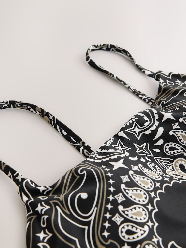 Black Paisley Bandana Print Tummy Control High Leg Scoop Swimsuit - Image 10 of 10