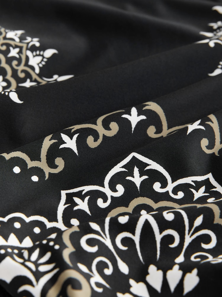 Black Paisley Bandana Print Tummy Control High Leg Scoop Swimsuit - Image 8 of 10