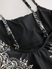 Black Paisley Bandana Print Tummy Control High Leg Scoop Swimsuit - Image 9 of 10
