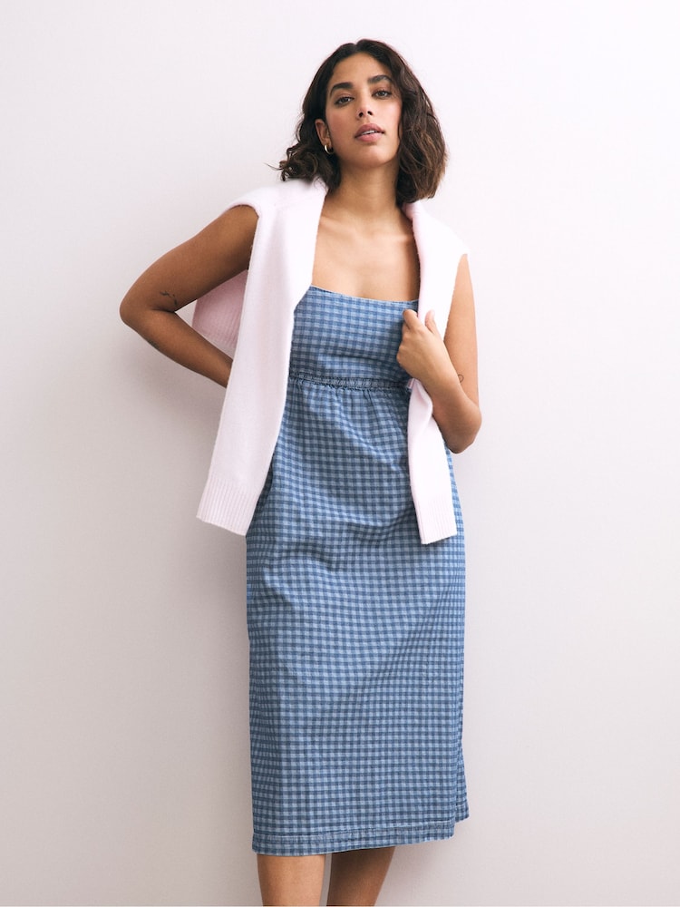 Dunkelblau/Denim - 100% Cotton Strappy Denim Midi Dress - Bild 1 von 6 Dunkelblau/Denim - 100% Cotton Strappy Denim Midi Dress - Bild 1 von 6