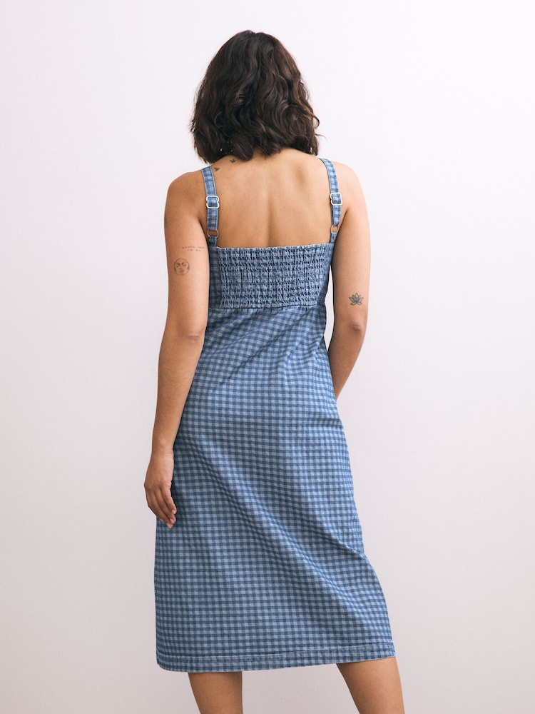 Denim Dark Blue 100% Cotton Strappy Denim Midi Dress - Image 2 of 6