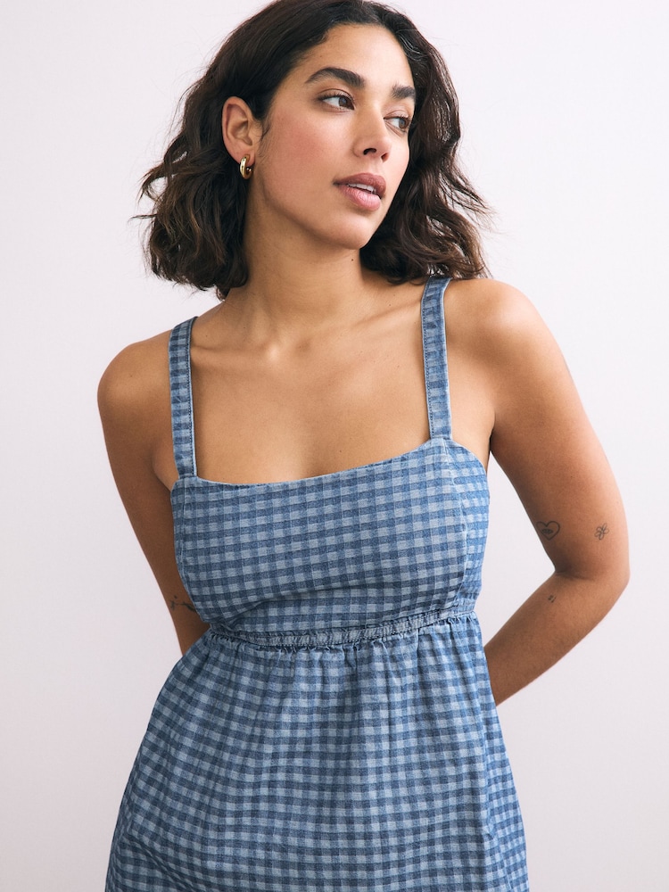 Denim Dark Blue 100% Cotton Strappy Denim Midi Dress - Image 3 of 6