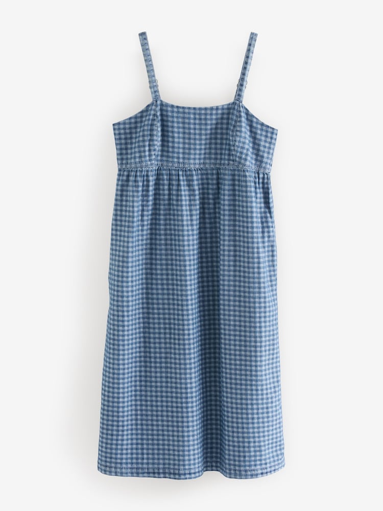 Denim Dark Blue 100% Cotton Strappy Denim Midi Dress - Image 4 of 6