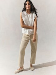 Ecru 100% Cotton Column Mom Jeans - Image 1 of 8