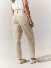 Ecru 100% Cotton Column Mom Jeans - Image 3 of 8
