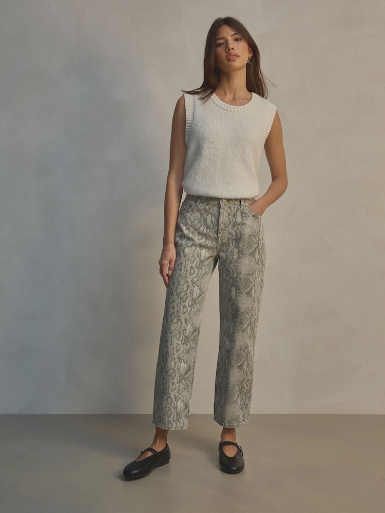 Neutral Snake Print Straight Leg 100% Cotton Jeans - Image 1 of 8