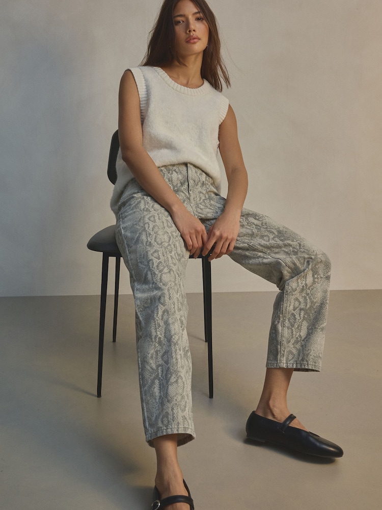 Neutral Snake Print Straight Leg 100% Cotton Jeans - Image 2 of 8